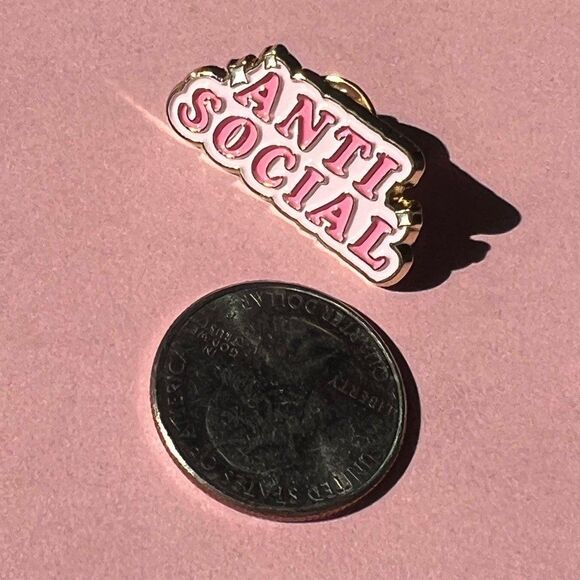 Pink Anti Social Bubble Letter Enamel Pin - Picture 3 of 6